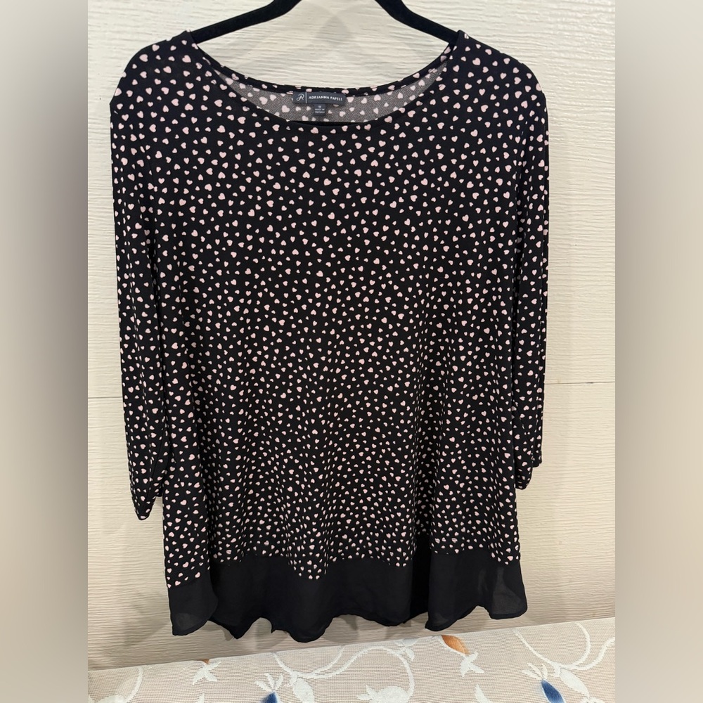 Adrianna Papell Black and Pink Heart Blouse